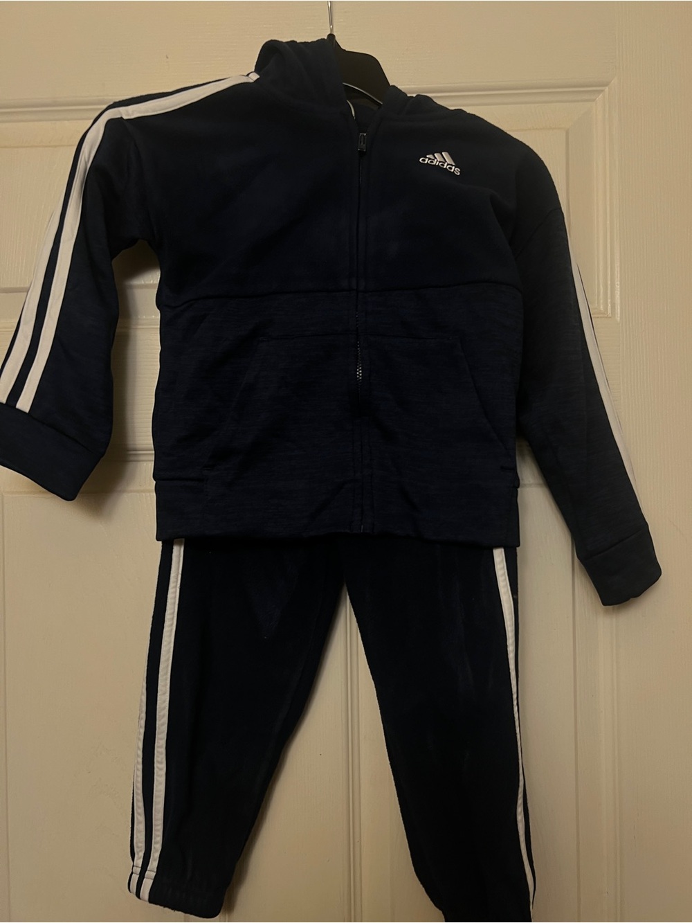 adidas Navy and White Kids Zip Hoodie & Track Pants